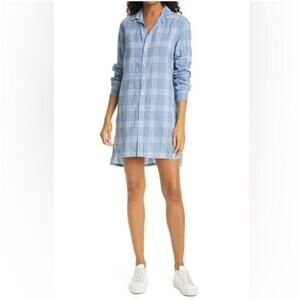 Frank & Eileen Hunter Linen Long Sleeve Button Front Shirtdress In Blue Plaid XS
